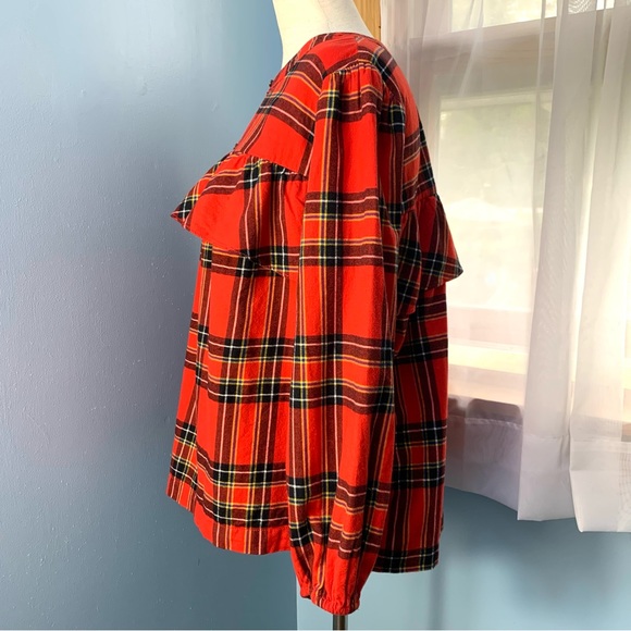 J. Crew Ruffle Popover Top in Festive Plaid - Picture 3 of 9